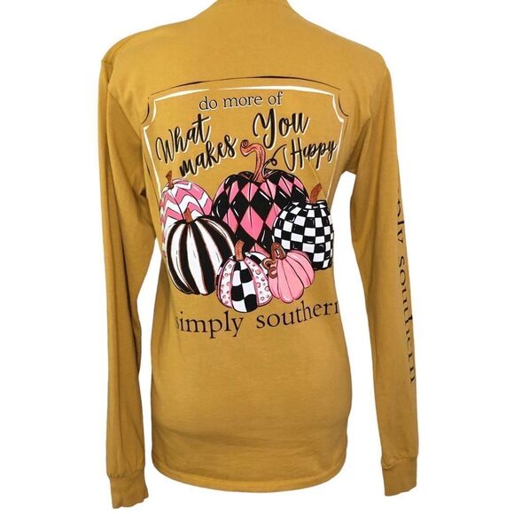 Simply Southern Long Sleeve T-shirt Mustard Yellow Fall Pumpkins Size Small - Picture 1 of 10